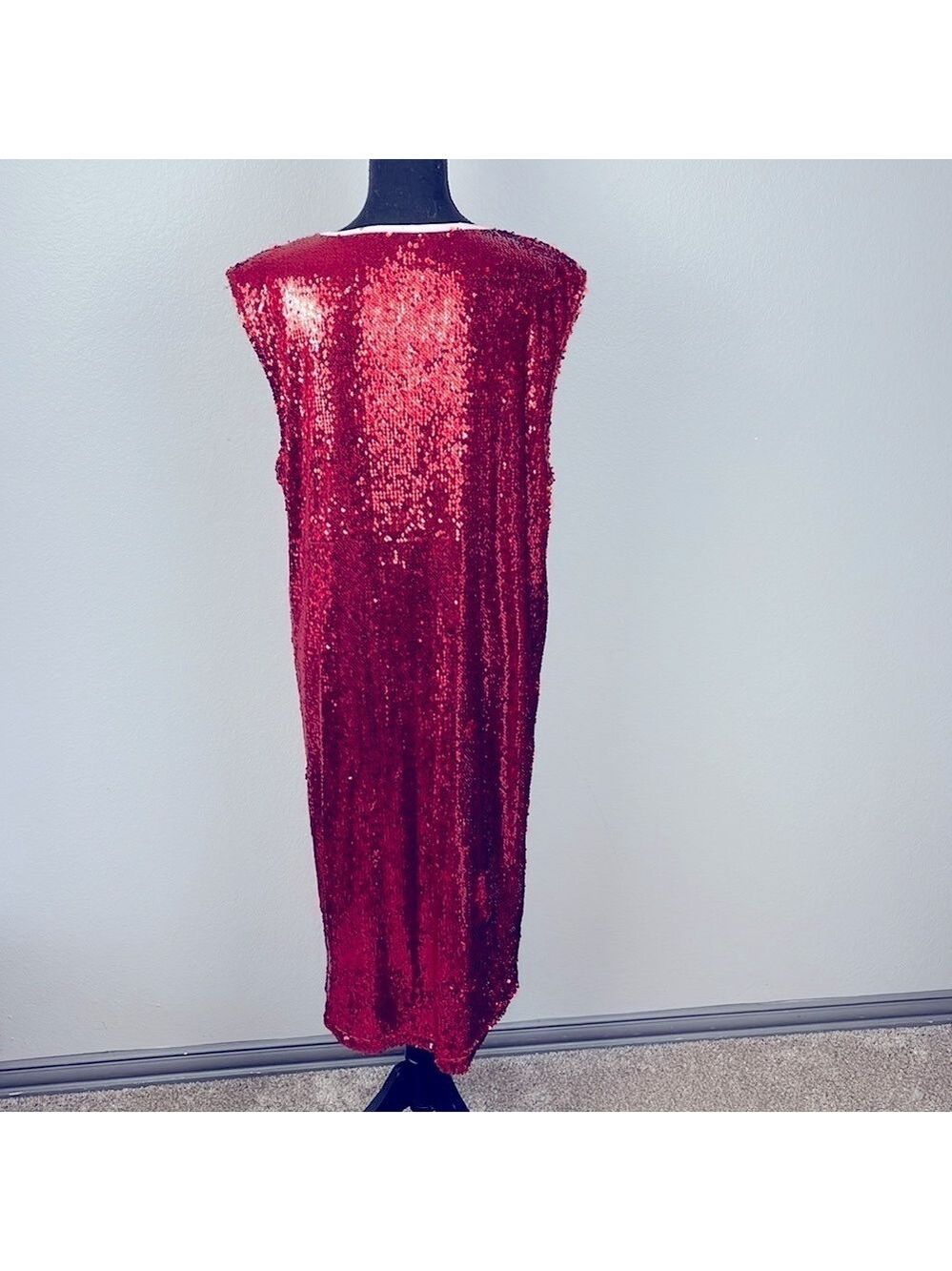 Liquor N Poker Sequin Dress 12 Red/Silver Sleeveless Football Jersey Midi 88 - Picture 6 of 12